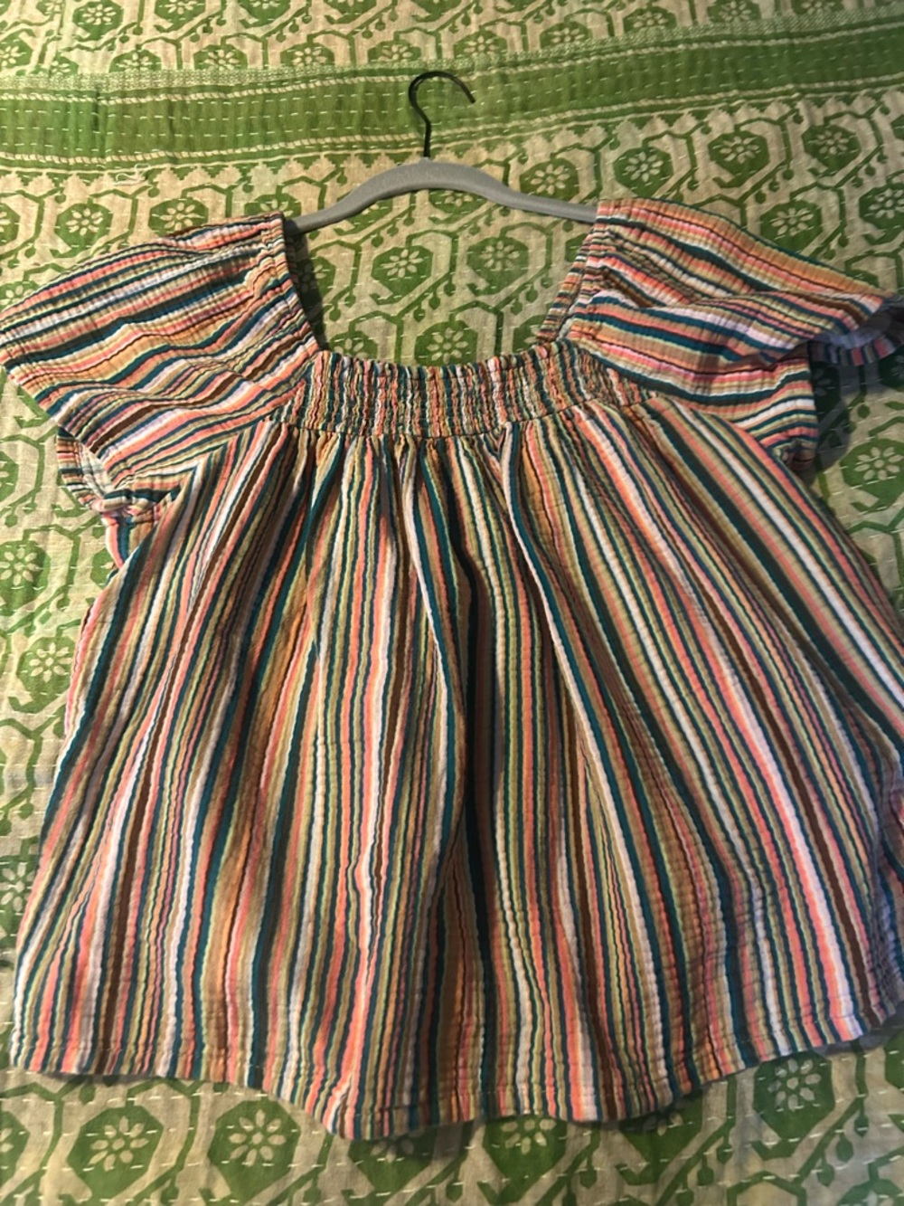 Striped Off-Shoulder Peasant Blouse in Multicolor